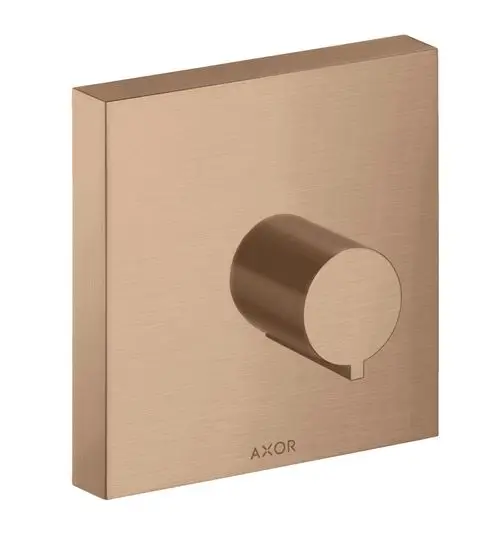 AXOR Unterputz Absperrventil in rechteckiger Form und gebürstetem Rotgold-Finish, mit runder Steuerknopf-Element und minimalistischer Optik.
